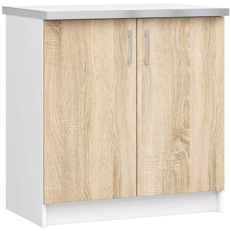 Küchenschrank AKORD LIMA modular S80 Unterschrank mit Arbeitsplatte Weiß 80 cm 2 Türen 2 Ebenen Front Sonoma-Eiche B80 x H82 x T44,5 cm