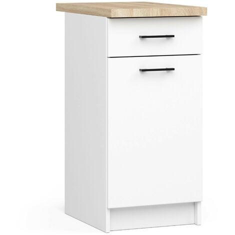 Küchenschrank AKORD OLIWIA modular S40 Unterschrank mit Arbeitsplatte Weiß 40 cm Tür Schublade 2 Ebenen B40 x H85 x T46 cm