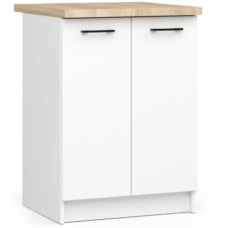 Küchenschrank AKORD OLIWIA modular S60 Unterschrank mit Arbeitsplatte Weiß 60 cm 2 Türen 2 Ebenen B60 x H85 x T46 cm