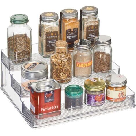 Küchenschrank-Organizer, großes 3-stöckiges Küchenregal aus Kunststoff, transparent, 25 x 24 x 10 cm