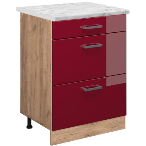 Küchenschrank R-Line, Bordeaux Hochglanz, 60 cm AP Marmor, Vicco