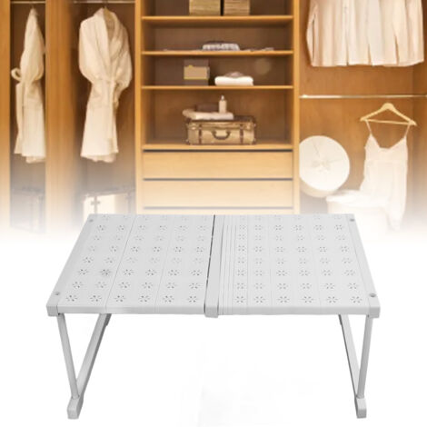 Küchenschrank- und Kleiderschrank-Organizer-Regal, ausziehbar, 42 cm breit und 32 cm hoch, verstellbare Länge von 47 bis 68 cm, Material: Kohlenstoffstahl und Kunststoff, maximale Tragkraft 55 kg