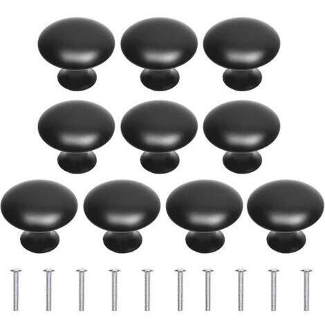Küchenschrankknöpfe, Schubladengriffe mit Schrauben, runde Metallschrankknöpfe, Beschläge, Schubladengriffe für Schublade, Schrank, Kommode, Kleiderschrank (10 Stück, Schwarz)