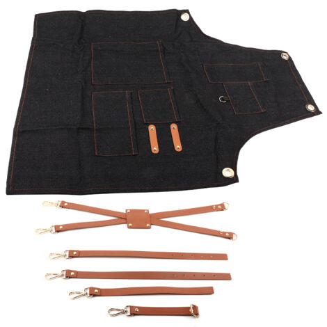Küchenschürze aus Denim mit Lederriemen für Bäcker, Barkeeper, Grillmeister und Köche