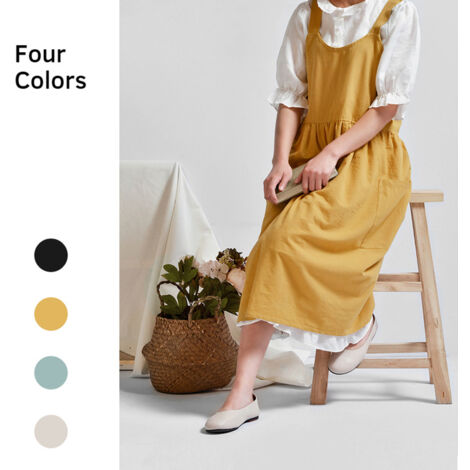 Küchenschürze für Damen mit 2 Vordertaschen, aus Baumwolle und Leinen, ideal für Cafés und Floristen