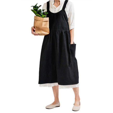 Küchenschürze für Damen mit Vordertaschen, aus Baumwolle und Leinen, ideal für Cafés und Floristen
