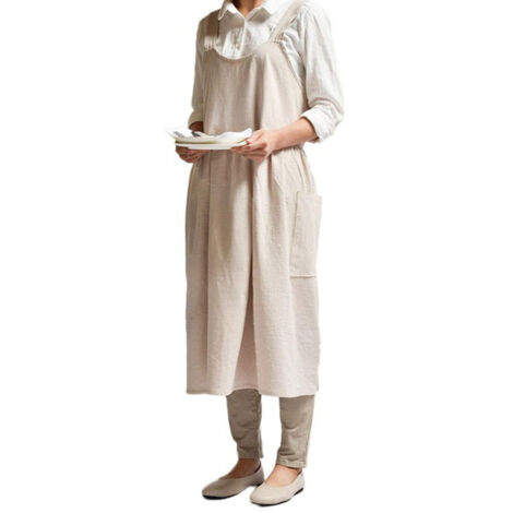 Küchenschürze für Damen mit Vordertaschen, ideal für Cafés und Floristen, aus Baumwolle und Leinen.