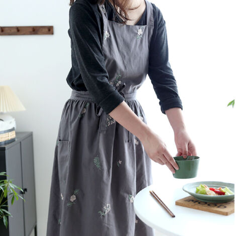Küchenschürze mit Blumenmuster, wasserfest und strapazierfähig, für Bäckerei, Café oder Haushalt, anthrazitgrau