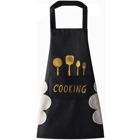 Küchenschürze (Schwarz) für Damen mit Taschen zum Händetrocknen, große Tasche, Händetrocknung, wasserdicht für Küche und Backen