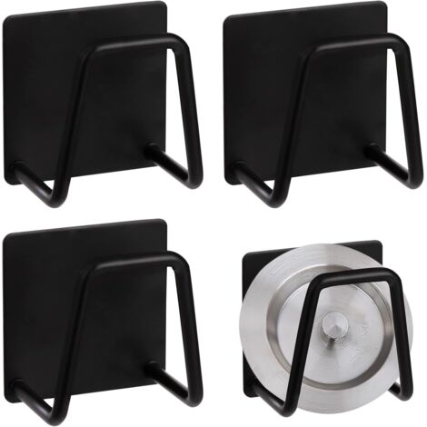 Küchenschwammhalter, selbstklebender Edelstahl-Spülbeckenschwammhalter für Schwämme, Bürsten, Topfdeckel und Geschirrtücher, 4-teilig, Schwarz