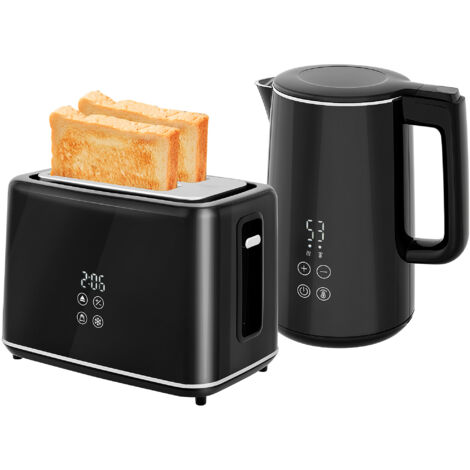 Küchenset mit Wasserkocher und Toaster, 7 Bräunungsstufen, schnelles Kochen, Edelstahl, Kunststoff, Schwarz
