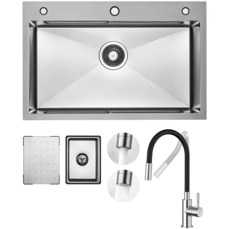 Küchenspüle aus Edelstahl 70x45cm  Gebürstete Mit Abtropffläche + Universeller Küchenarmatur Gebürstete Küche Wasserhahn Hohe 380MM