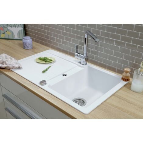 Küchenspüle Einbauspüle Spülbecken Granitspüle 86 x 50 Weiß Respekta Austin