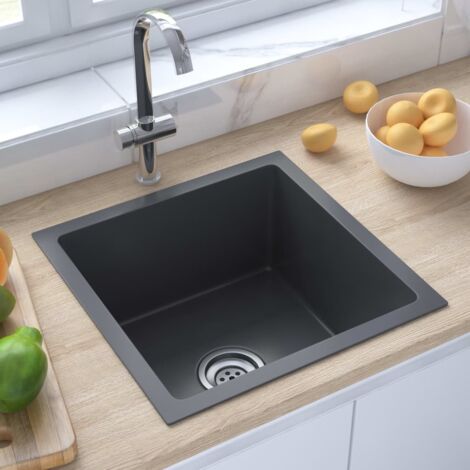 Küchenspüle Handgemachte Einbauspüle  Spülen mit 1 Becken  Spülbecken Schwarz Edelstahl DE86463