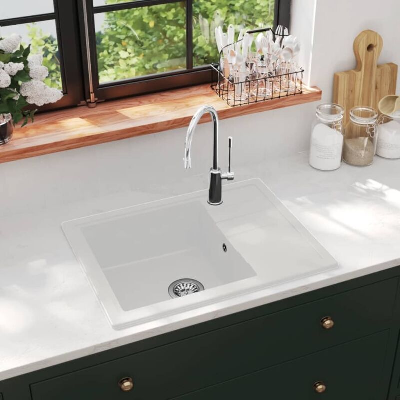 Vidaxl Küchenspüle Mit Überlauf Oval Weiß Granit