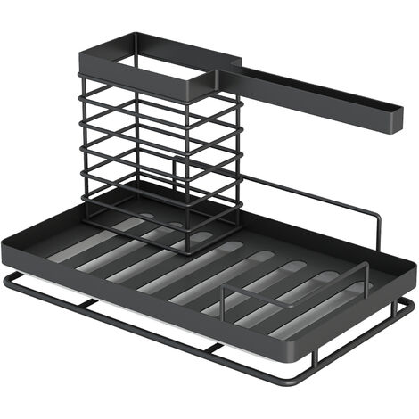 Küchenspüle Organizer Caddy mit Abflusspfanne Schruppschrubbe Pinselschale Trotthalter Counter Rack Anti -Rust -Oberflächenbehandlung - Schwarz - Modell：Schwarz