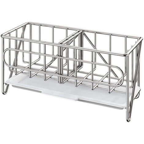 Küchenspüle-Schwammhalter-Organizer, Küchenspüle-Aufbewahrung für Reinigungsbürste, Seifenschale mit Ablaufschale, Silber