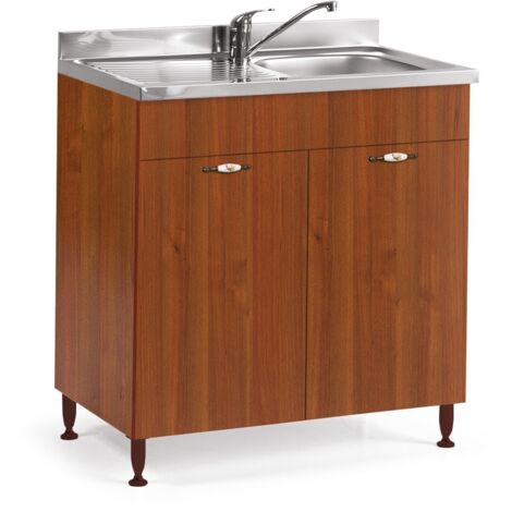 ABITARE Küchenspülensockel 80x50x85 cm aus antikem Walnussholz mit zwei Türen und Einzelbeckenspüle – Adige