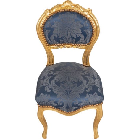 BISCOTTINI Küchenstuhl aus Holz Esszimmerstuhl 92x45x45 cm Louis XVI Polstersessel Barocksessel Goldsessel im französischen Stil