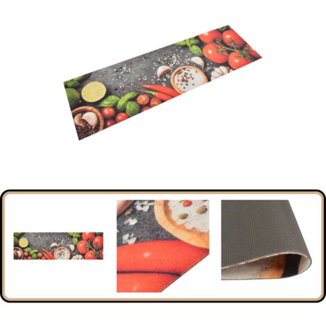 Küchenteppich Waschbar Gemüse 45x150 cm Samt - Küchenläufer - Samt - PVC - Anti-Rutsch - Waschecht