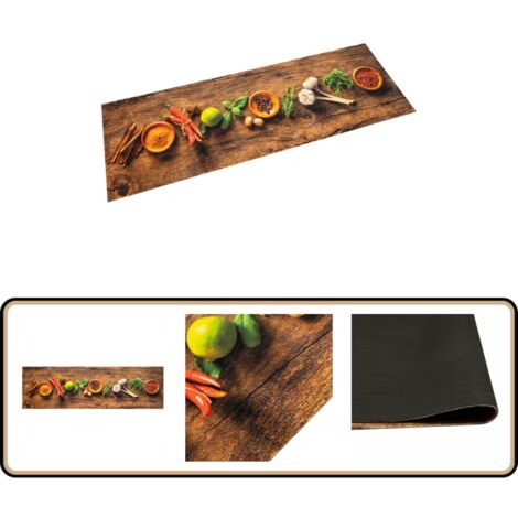 Küchenteppich Waschbar Gewürze 45x150 cm Samt - Küchenläufer - Samt - PVC - Rutschfest - Maschinenwäsche