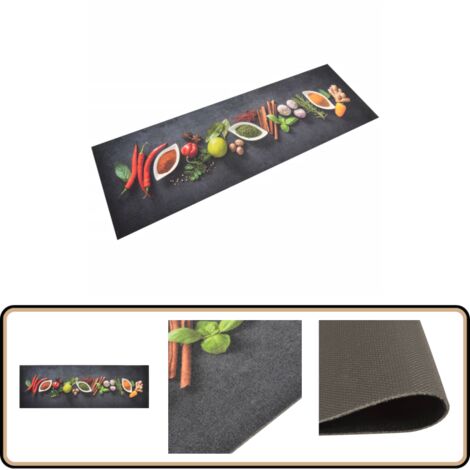 Küchenteppich Waschbar Gewürze 60x180 cm Samt - Küchenläufer - Samt - PVC - Rutschfest - Maschinenwäsche
