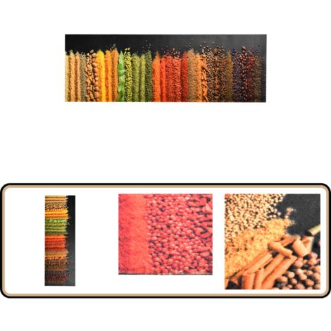 Küchenteppich Waschbar Gewürze 60x300 cm - Bodenmatte - Küchenläufer - Türmatte - Wohnzimmerteppich - Esszimmerteppich