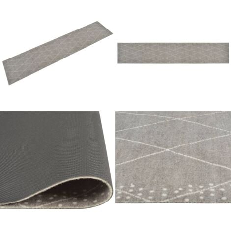 Küchenteppich Waschbar Raute 60x300 cm Samt - Küchenläufer - Samt - Laufmatte - Rutenmuster - Grau - Home & Living