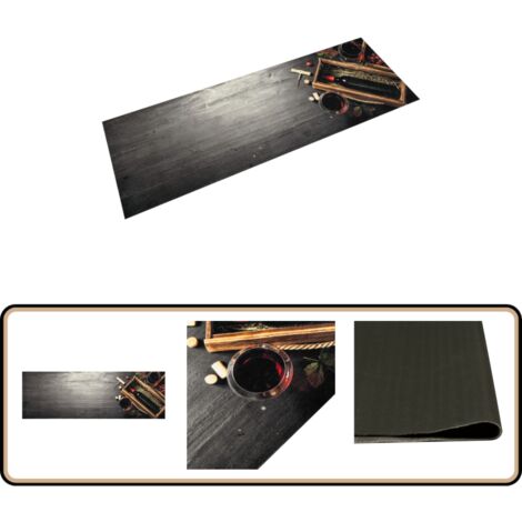 Küchenteppich Waschbar Weinflasche 60x180 cm Samt - Küchenläufer - Samt - PVC - Rutschfest - Waschen