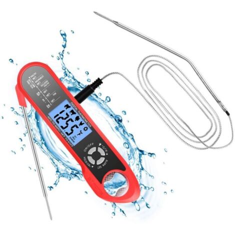 Küchenthermometer mit zwei Sonden, langem Kabel, elektronischem LCD-Sofortanzeigethermometer für die Küche (Rot)