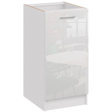 ROE FURNITURE Küchenunterschrank 45 cm weiss glanz– Moderner Küchenschrank mit glatter Front und Griff – Höhe 82 cm