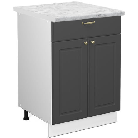 Küchenunterschrank Fame-Line, Anthrazit-Gold, 60 cm mit Schublade, AP Marmor, Vicco