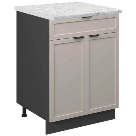 Küchenunterschrank Fame-Line, GrauBeige, 60 cm mit Schublade, AP Marmor, Vicco