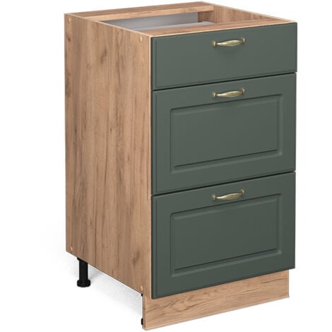 Küchenunterschrank Fame-Line, Grün-Gold Landhaus, 50 cm ohne Arbeitsplatte, Vicco