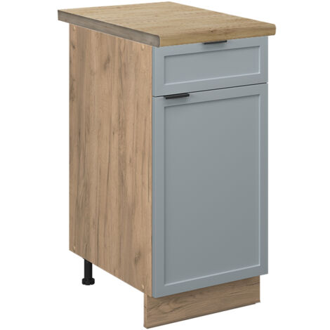 Küchenunterschrank Fame-Line, Hellblau-grau, 40 cm , AP Eiche, Vicco