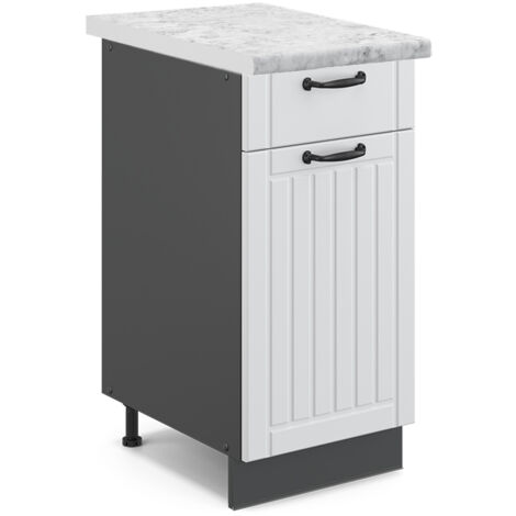 Küchenunterschrank Fame-Line, Weiß Landhaus, 40 cm , AP Marmor, Vicco