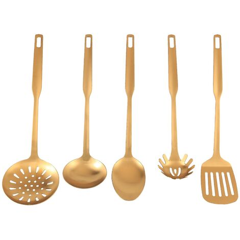 Küchenutensilien aus Edelstahl, 5-teiliges Kochkellen-Set, Küchenwerkzeug-Set, Gold