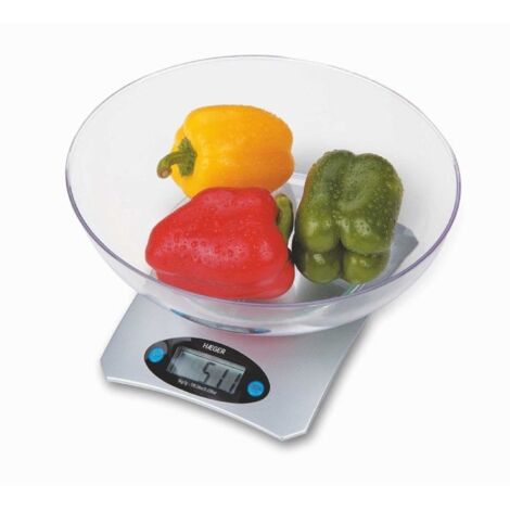 Küchenwaage haeger santini - bis 5000g - Genauigkeit 1g - lcd-Anzeige - Tara-Funktion - Glas-Messschale