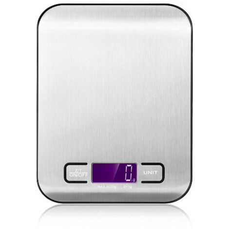 Küchenwaage, Lebensmittelwaage mit Tarafunktion/LCD-Display/Edelstahl, 18 x 14 cm Plattform, maximale Kapazität bis zu 5 kg in 1-g-Schritten
