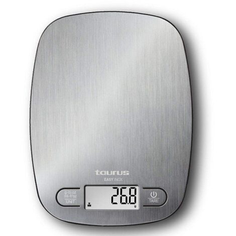 Küchenwaage taurus easy inox - hintergrundbeleuchtetes Display - Genauigkeit 1g - max. Gewicht 5kg - Tara-Funktion - Wandaufhängung möglich