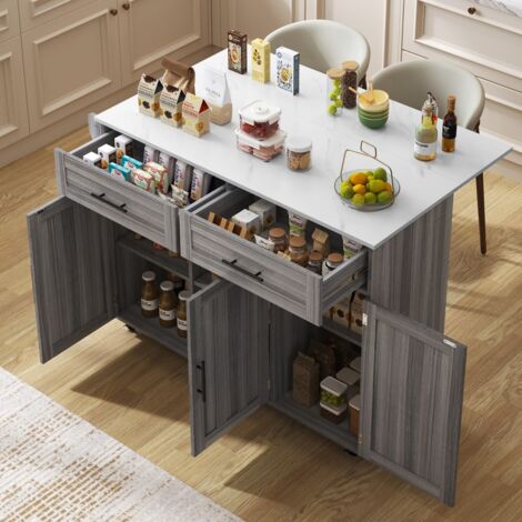 Küchenwagen – 129 x 76 x 91,5 cm – mit klappbarer Ablage, Innenregale – Grau