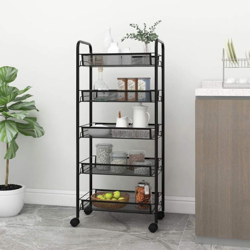 Küchenwagen 5 Etagen Schwarz 46x26x105 Cm Eisen Vidaxl