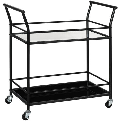 Küchenwagen mit 4 Rollen, 2 Ablagen und Griffen, 75 cm x 40 cm x 80 cm, Schwarz