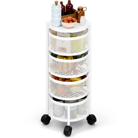FLASIDU Küchenwagen mit Rollen, drehbarer Küchenwagen, drehbarer Aufbewahrungskorb, 4 Etagen, weiß