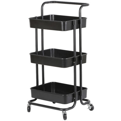 Küchenwagen Rollwagen Servierwagen Küchentrolley Metall für Küche Bad 3 Etagen-43×36×86cm Schwarz