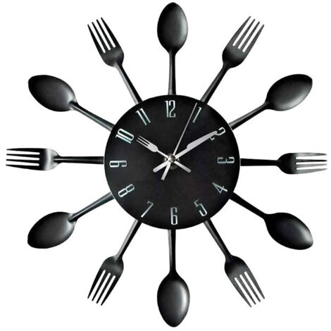 Küchenwanduhr, Metalldesign mit Löffel und Gabel, geräuschlose Dekoration für Wohn- und Esszimmer in Restaurants