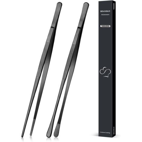 Küchenzange – 2er-Set – Edelstahl – Gezahnte Spitzen – Grillzange und Furnier – 30,5 cm, Schwarz