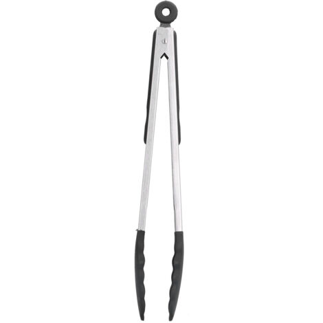 Küchenzange aus hitzebeständigem Silikon mit Edelstahlgriffen für Grill, Haushalt und Outdoor-Aktivitäten (30 cm, schwarz)
