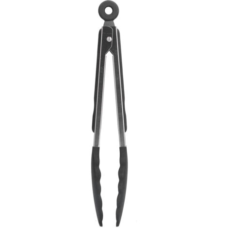 Küchenzange aus Silikon mit Hitzeschutz und Edelstahlspitzen für Grill und Haushalt (23 cm, schwarz)