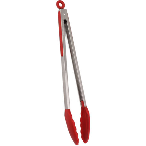 Küchenzange aus Silikon und Edelstahl, hitzebeständig und rutschfest, 40 cm – Rot